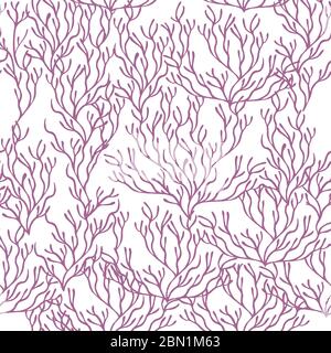 Seamless pattern of purple coral seaweeds silhouettes flat vector ...