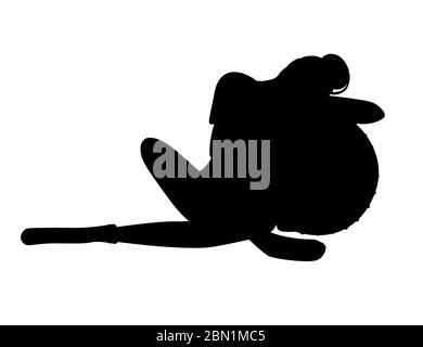 Black silhouette cute woman sitting with the big ball of wool flat abstract illustration isolated on white background Stock Vector