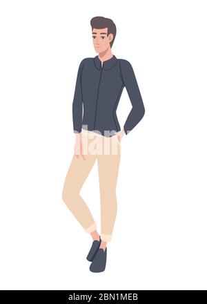 Cute young man in fashion casual clothes cartoon character design flat vector illustration isolated on white background Stock Vector