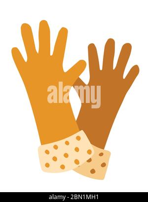 Pair of orange gardening hand gloves protection equipment flat vector illustration isolated on white background Stock Vector