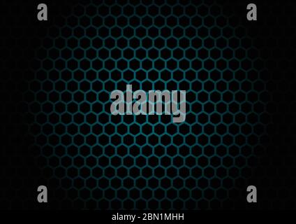 Abstract black hexagon mesh pattern on blue glowing background and texture. Technology concept. Vector illustration Stock Vector