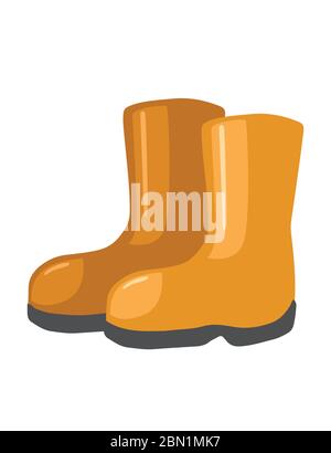 Pair of orange gardening rubber boots protection equipment flat vector illustration isolated on white background Stock Vector