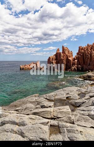 Beach of Rocce Rosse, red porphyry rocks of Arbatax, Tortoli, Ogliastra province, Sardinia, Italy, Europe - 18th of May 2019 Stock Photo