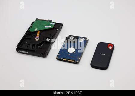 Hard disk isolated on a white background. Computer HDD Hard Disk Drive. Computer Storage Memory. Computer Solid State Drive. Stock Photo