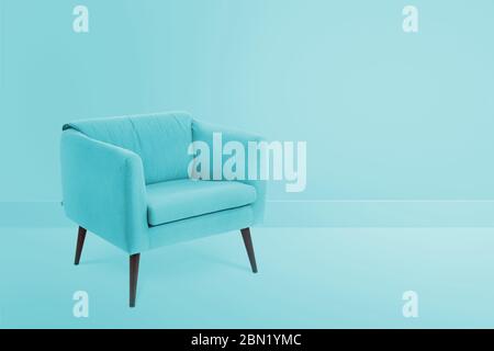 Wood and fabric chair in color room for copy space. Empty room Stock Photo