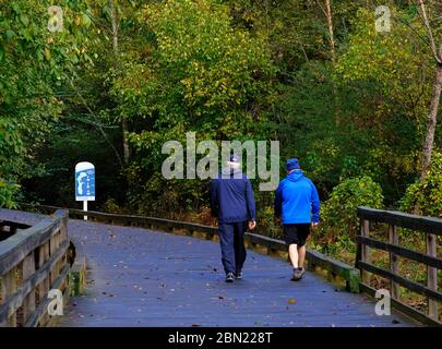 Two Old Guys Walking on Trail Stock Photo