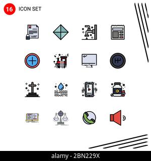 Set of 16 Modern UI Icons Symbols Signs for bank, basic, symbols, document, faucet Editable Creative Vector Design Elements Stock Vector