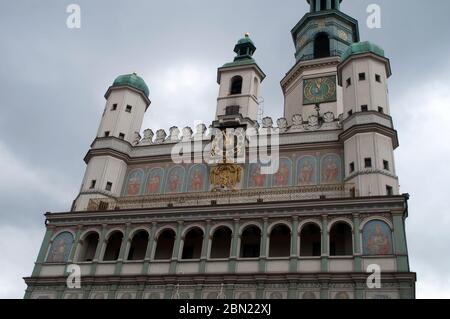 Poznan Poland, view of the facade of the Town Hall on a cloudy day Stock Photo