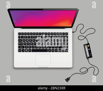 Laptop with charger Stock Vector