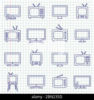 TV isolated pictograms on notebook sheet Stock Vector