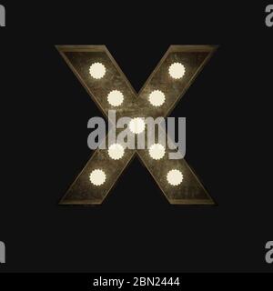 Metal letter X with small lamps on a dark background, 3d rendering Stock Photo
