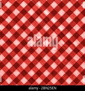 The texture of the bright red of binding gingham fabric. Red textile background. Fabric plaid. Close-up Stock Photo