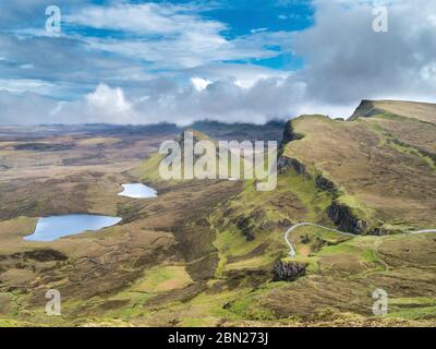 View from Quiraing looking south along Trotternish Ridge with Loch Leum na Liurginn and Cleat below, Isle of Skye, Scotland, UK Stock Photo