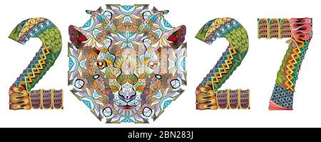 Hand drawn zentangle goat number 2027 for t-shirt and other decorations Stock Vector