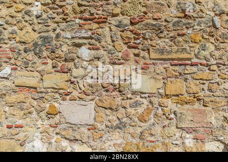 Stone wall of ancient palace (Castle san Jorge in Lisbon) Stock Photo