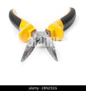 Old long nose pliers isolated on white background Stock Photo
