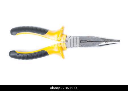 Old long nose pliers isolated on white background Stock Photo