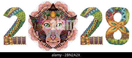 Hand drawn zentangle monkey number 2028 for t-shirt and other decorations Stock Vector