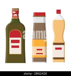 Food products. Bread and water bottles, juice and cheese. Eggs, fruit and sausages ice cream. Product and drinks flat vector Stock Vector