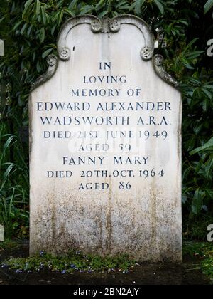 Grave of Edward Wadsworth, ARA in Brompton Cemetery, Kensington, London; one of the 'Magnificent Seven' London cemeteries. Stock Photo