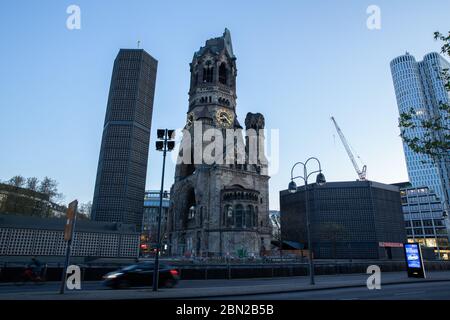 Berlin, Germany. 23rd Apr, 2020. The Kaiser Wilhelm Memorial Church at sunset. Credit: Gerald Matzka/dpa-Zentralbild/ZB/dpa/Alamy Live News Stock Photo