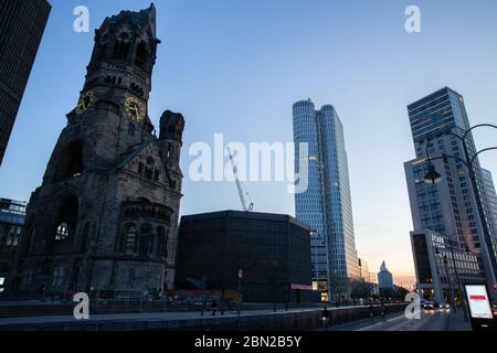 Berlin, Germany. 23rd Apr, 2020. The Kaiser Wilhelm Memorial Church at sunset. Credit: Gerald Matzka/dpa-Zentralbild/ZB/dpa/Alamy Live News Stock Photo