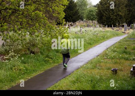 Walker in Brompton Cemetery, Old Brompton Road, Kensington, London; one of the Magnificent Seven cemeteries Stock Photo