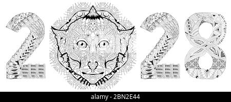 Hand drawn zentangle monkey number 2028 for coloring, for t-shirt and other decorations Stock Vector