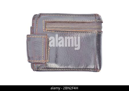 Old leather wallet isolated on white background. Object with clipping path. Stock Photo