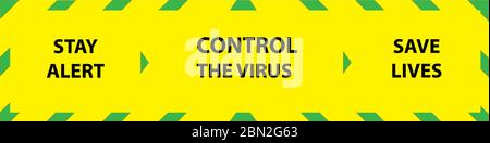 stay alert, control the virus, save lives, the new message from the nhs during the corona virus covid19 pandemic, on a yellow and green background Stock Vector