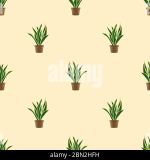 Snake Plant Seamless on Ivory Background. Vector Illustration Stock Vector