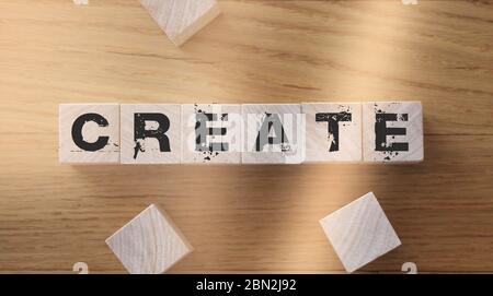 Create word on wooden cubes. Creativity development education concept Stock Photo