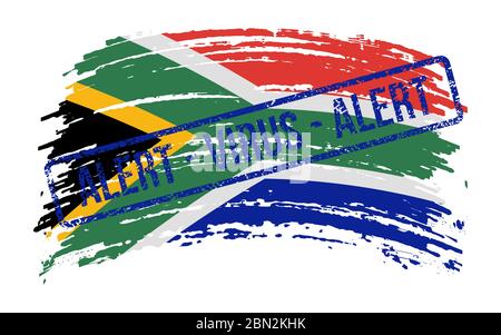 South Africa torn flag with a stamp with the words alert virus, vector image Stock Vector