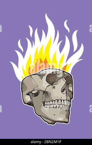 skull on fire. Retro vector illustration. Stock Vector