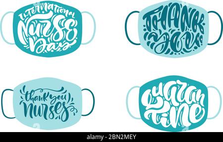 Set Thank you nurses lettering vector text with mask on white ...