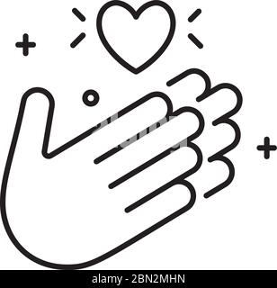 Applause icon in line style with thank you. Hands with a heart Stock Vector