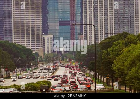 traffic on lake shore drive in Chicago Illinois Stock Photo