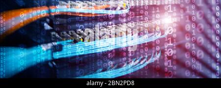 Digital Binare Code on Data Center Background. Technology Panoramic Wallpaper for your Business Stock Photo