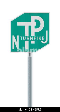Vector illustration of the New Jersey Turnpike road sign on metallic post Stock Vector