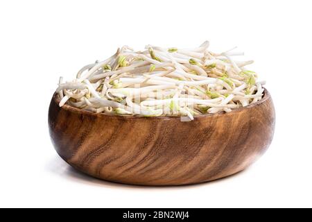 Beansprout  in wooden bowl isolated on white Stock Photo
