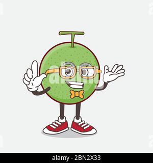 An illustration of Melon Fruit cartoon mascot character in geek style Stock Vector