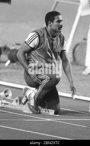 DALEY THOMPSON British decathlon athlete at European Championship in Stuttgart Germany 1986 Stock Photo
