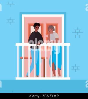 Woman looking out the window from blue house vector design Stock Vector