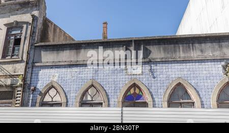 Ovar, Portugal - February 18, 2020: old ruined pharmacy in the city center on a winter day Stock Photo