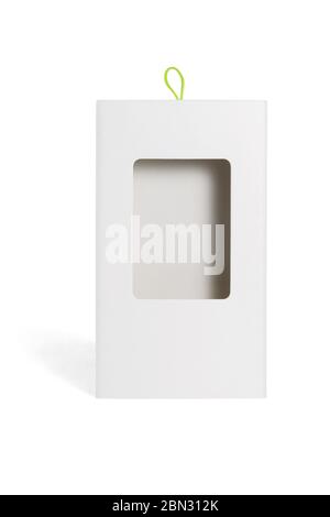 Carboard Package Box with Plastic Window on White Background Stock Photo
