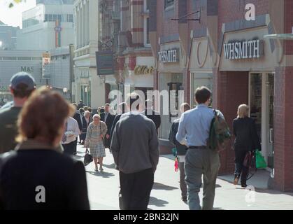 1997, Leeds city Centre, busy with shoppers, West Yorkshire, northern England, UK Stock Photo