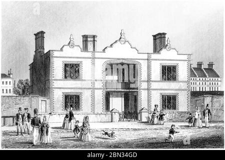 An engraving of Prince Alberts Model Lodging House erected in Hyde Park 1851 scanned at high resolution from a book printed in 1851. Stock Photo