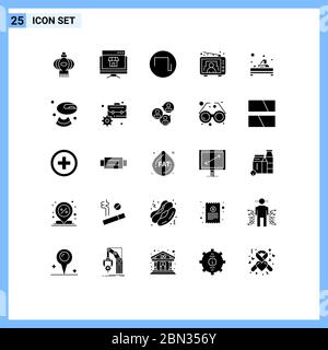 Universal Icon Symbols Group of 25 Modern Solid Glyphs of spa, user, shopping, tv, entertainment Editable Vector Design Elements Stock Vector