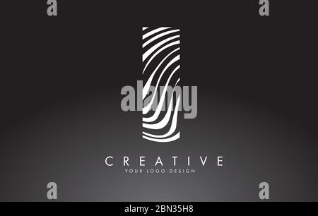 I Letter Logo Design with Fingerprint, black and white wood or Zebra texture on a Black Background. Creative I vector illustration with black and whit Stock Vector