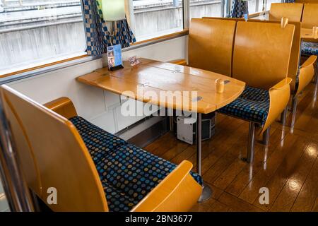 Tango AO-MATSU Train. A comfortable and modern style design sightseeing train. Reservation not required, operating everyday. Kyoto Tango Railway. Stock Photo